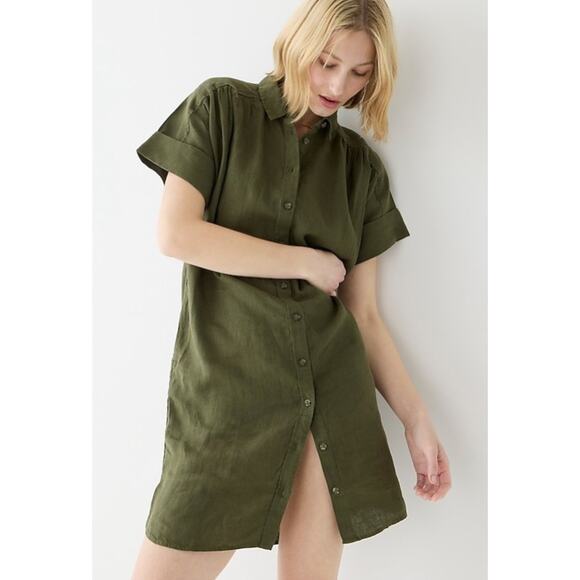 J.Crew Baird McNutt Irish Linen Button-Down Shirtdress in Olive Green Size M - Picture 1 of 9